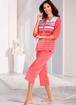 Damen Mona Schlafanzüge<Schlafanzug mit 3/4 langen Ärmeln und wadenlanger Hose