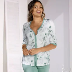 Damen Mona Schlafanzüge<Schlafanzug mit durchgeknöpftem Oberteil und wadenlanger Hose