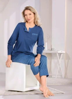 Damen Mona Schlafanzüge<Schlafanzug mit Knopfleiste und Brusttasche