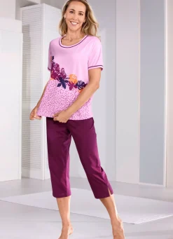 Damen Mona Schlafanzüge<Schlafanzug mit kurzen Ärmeln und wadenlanger Hose