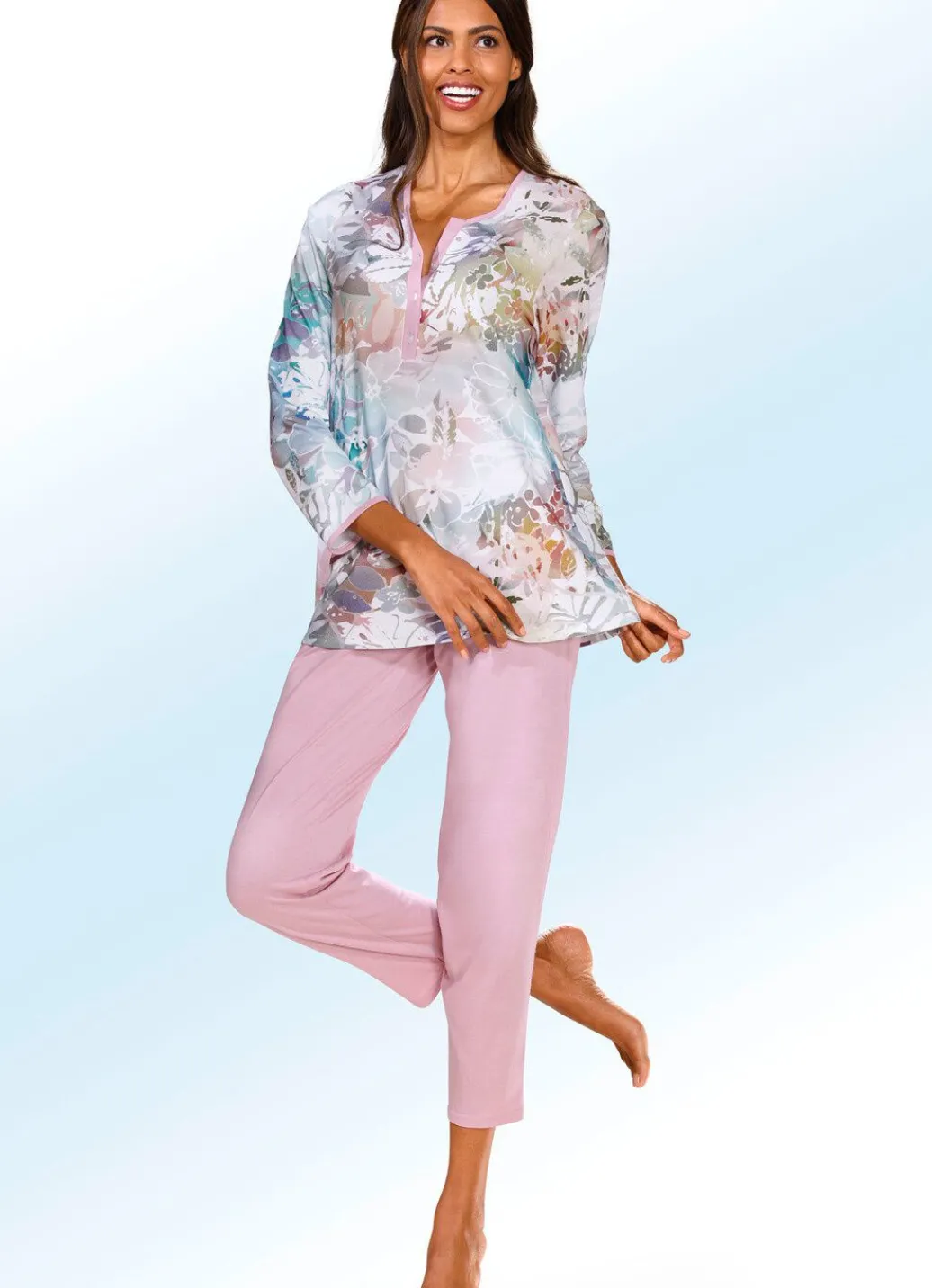 Damen Mona Schlafanzüge<Schlafanzug mit langen Ärmeln und 7/8-langer Hose