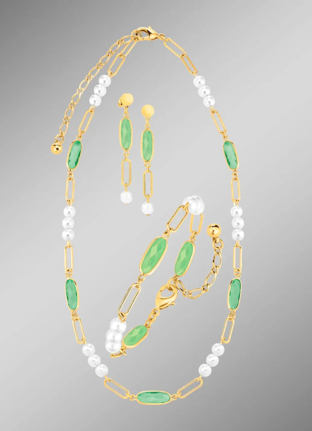 New Schmuckset, 3-teilig, aus Messing mit Kristallsteinen Damen Ohrschmuck|Halsketten