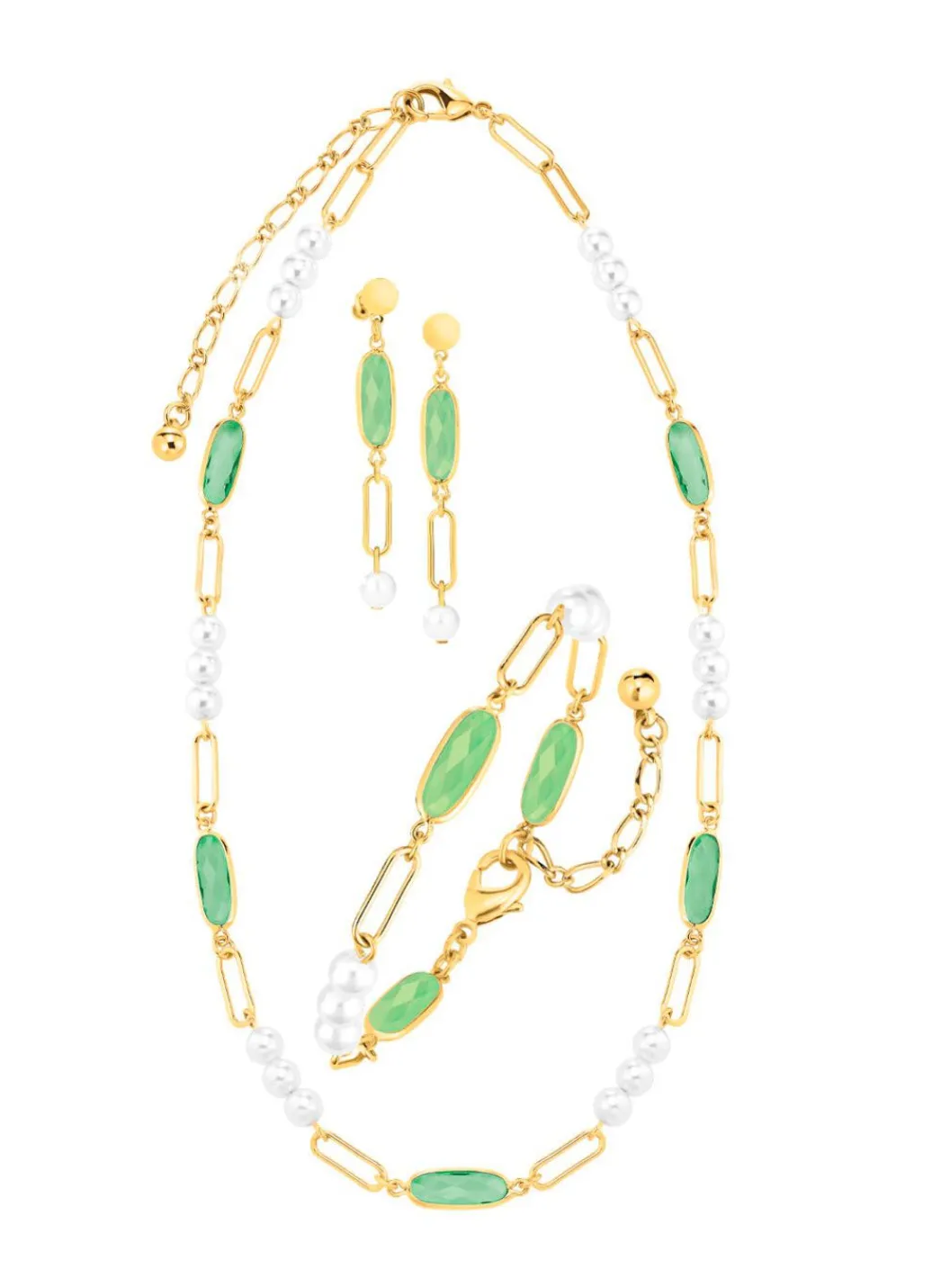 New Schmuckset, 3-teilig, aus Messing mit Kristallsteinen Damen Ohrschmuck|Halsketten