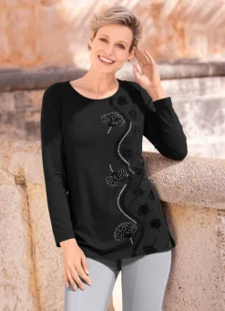 Sale es Shirt mit Flockdruck Damen Shirts Mit Strass|Langarm