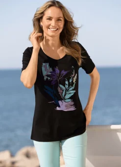 Best es Shirt mit Kontrastdruck Damen Shirts Mit Strass|Kurzarm