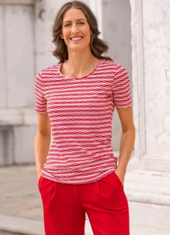 Damen Mona Kurzarm<Shirt in geringelter Optik in 2 Farben