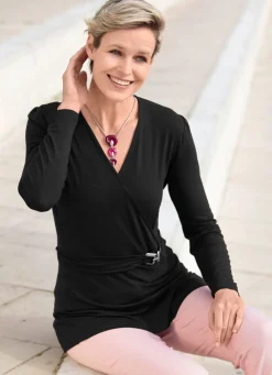 Clearance Shirt in Wickeloptik in 2 Farben Damen Langarm