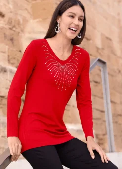 New Shirt mit abgerundetem V-Ausschnitt in 4 Farben Damen Langarm
