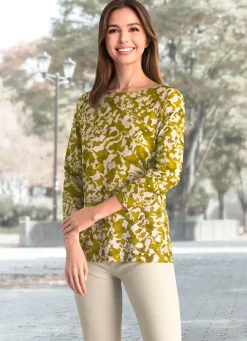 Outlet Shirt mit Allover-Druck Damen Langarm