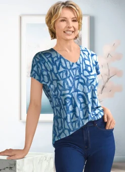 Outlet Shirt mit Allover-Druck Damen Kurzarm