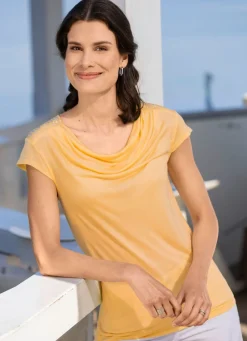 Clearance Shirt mit ausgefallenem Ausschnitt Damen Kurzarm
