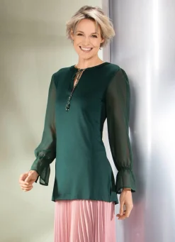 Outlet Shirt mit ausgefallener Ausschnittverarbeitung in 2 Farben Damen Langarm