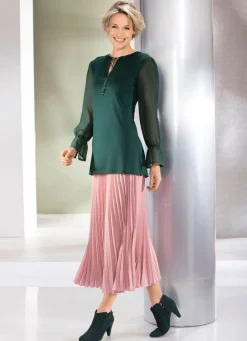 Outlet Shirt mit ausgefallener Ausschnittverarbeitung in 2 Farben Damen Langarm