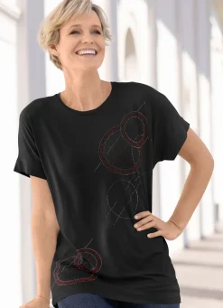 Sale Shirt mit überschnittener Schulterpartie Damen Shirts Mit Strass|Kurzarm