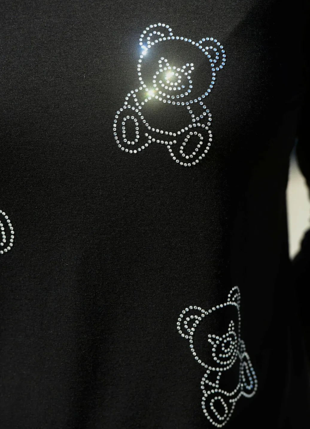 Outlet Shirt mit Bärchen-Strasszier Damen Shirts Mit Strass|Langarm