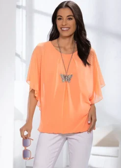 New Shirt mit Chiffon-Überwurf in 2 Farben Damen Kurzarm