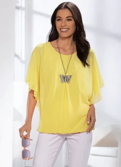 Shirt mit Chiffon-Überwurf in 2 Farben Damen Kurzarm