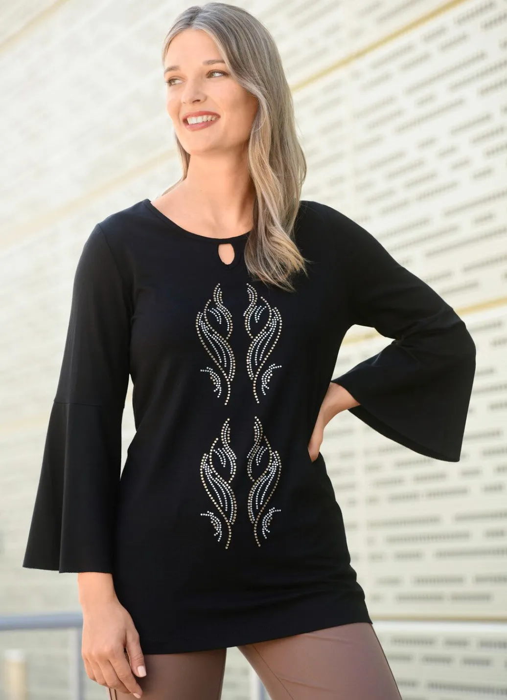 Hot Shirt mit dekorativem Halsausschnitt Damen Shirts Mit Strass|Kurzarm
