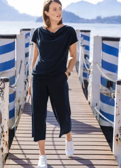 Damen Mona Basics|Kurzarm<Shirt mit dekorativer Faltenlegung