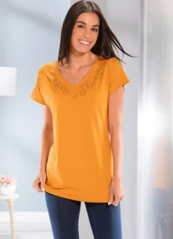 Discount Shirt mit dekorativer Strasssteinzier Damen Shirts Mit Strass|Kurzarm