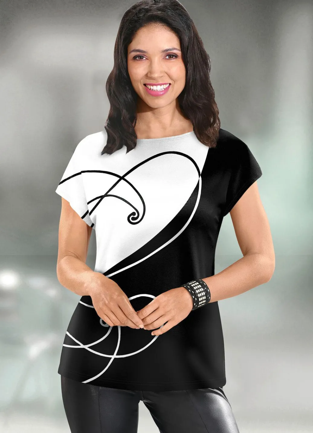 Clearance Shirt mit edlem Druck Damen Kurzarm
