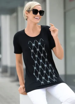 Sale Shirt mit edler Strasszier im Vorderteil Damen Shirts Mit Strass|Kurzarm