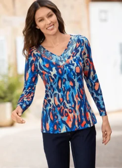 Discount Shirt mit effektvoller Strasszier Damen Shirts Mit Strass|Langarm