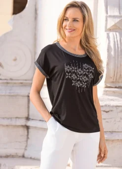 Hot Shirt mit exklusiver Strasszier Damen Shirts Mit Strass|Kurzarm