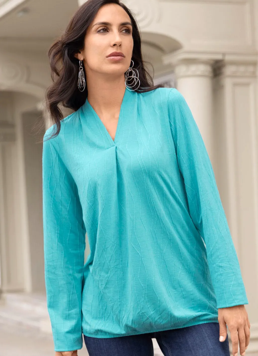 Damen Mona Langarm<Shirt mit Faltenlegung
