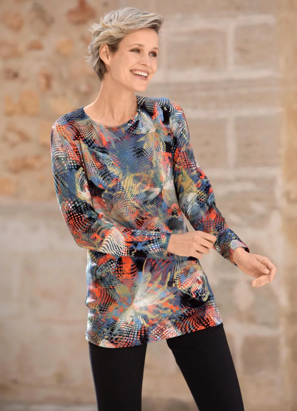 New Shirt mit farbbrillantem Druck Damen Langarm