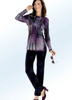 Sale Shirt mit farbbrillantem Inkjet-Druck in 2 Farben Damen Langarm