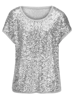 Damen Mona Kurzarm<Shirt mit funkelnden Pailletten
