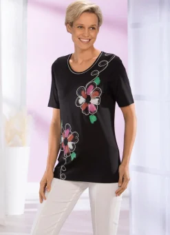 Damen Mona Kurzarm<Shirt mit Glimmer-Effekt im Vorderteil