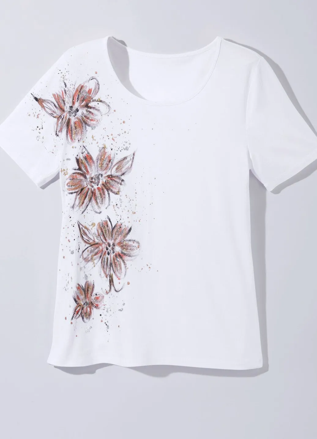 Discount Shirt mit handbemaltem Glitzerornament Damen Kurzarm