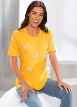 Hot Shirt mit interessanter Perlen- und Strasszier in 2 Farben Damen Shirts Mit Strass|Kurzarm