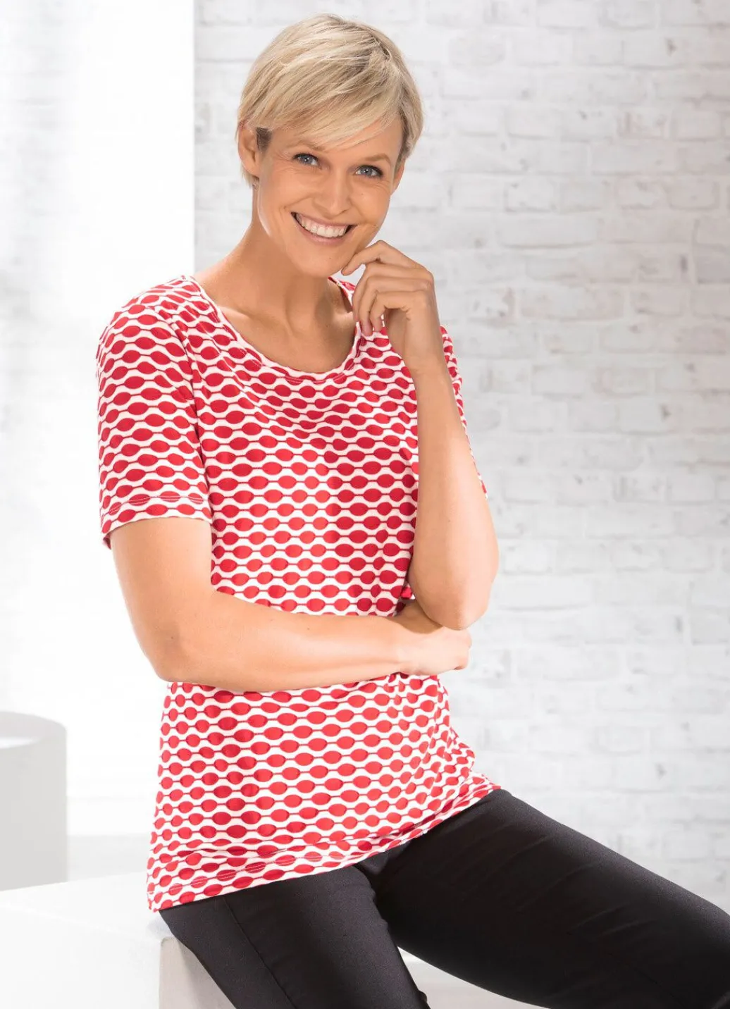 Damen Mona Kurzarm<Shirt mit interessanter zweifarbiger Struktur in 2 Farben