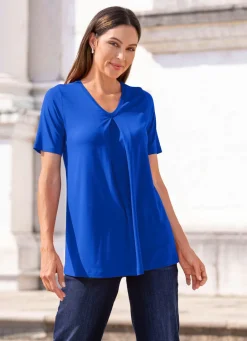 Damen Mona Kurzarm<Shirt mit Kellerfalte in 2 Farben