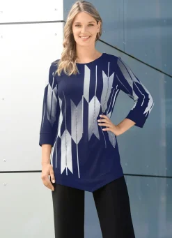 Clearance Shirt mit Kontrastdruck Damen Shirts Mit Strass|Kurzarm