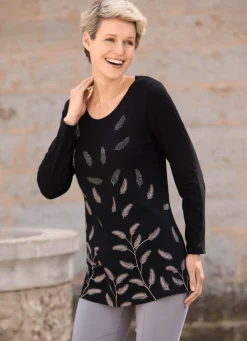 Outlet Shirt mit kontrastfarbenem Druck Damen Shirts Mit Strass|Langarm