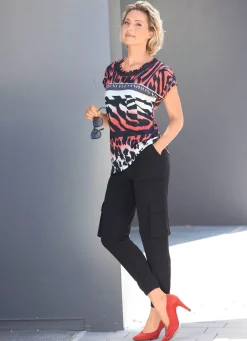 Best Shirt mit Kontrast-Schriftzug Damen Shirts Mit Strass|Kurzarm