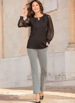 Discount Shirt mit langen Chiffonärmeln Damen Langarm