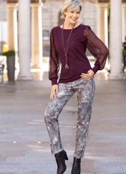 Online Shirt mit langen, plissierten Chiffonärmeln Damen Langarm