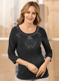 Online Shirt mit 3/4-langen Ärmeln in 3 Farben Damen Shirts Mit Strass|Kurzarm
