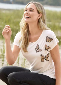 Damen Mona Kurzarm<Shirt mit Perlenapplikation