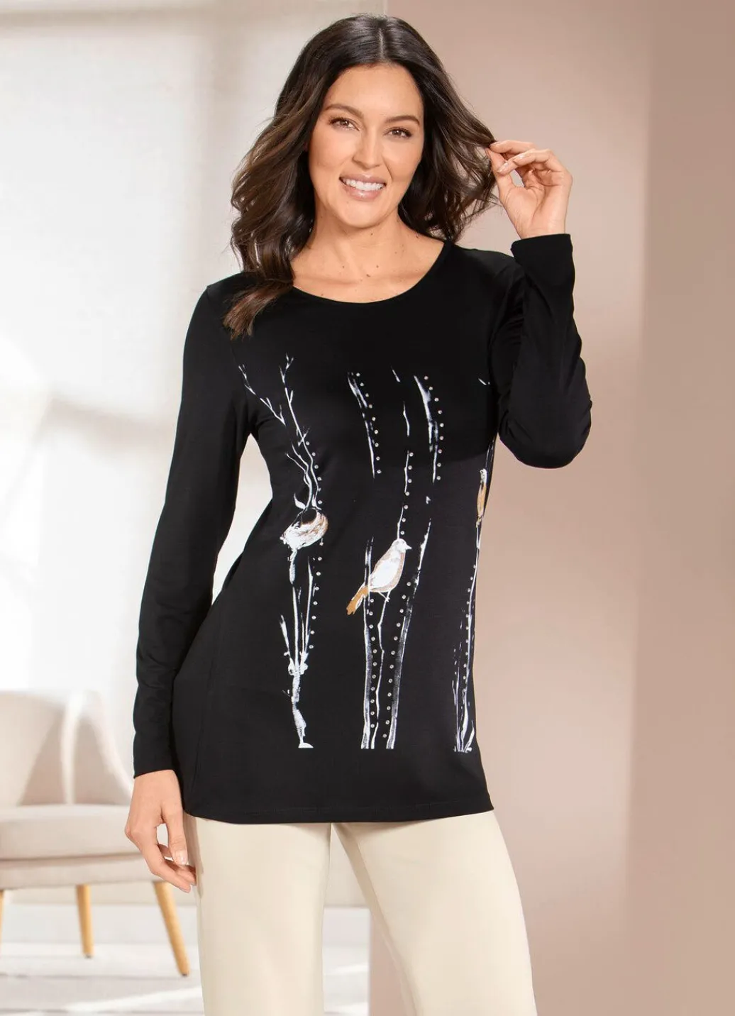 Discount Shirt mit platziertem Druck Damen Langarm