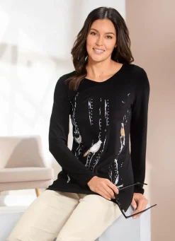 Discount Shirt mit platziertem Druck Damen Langarm