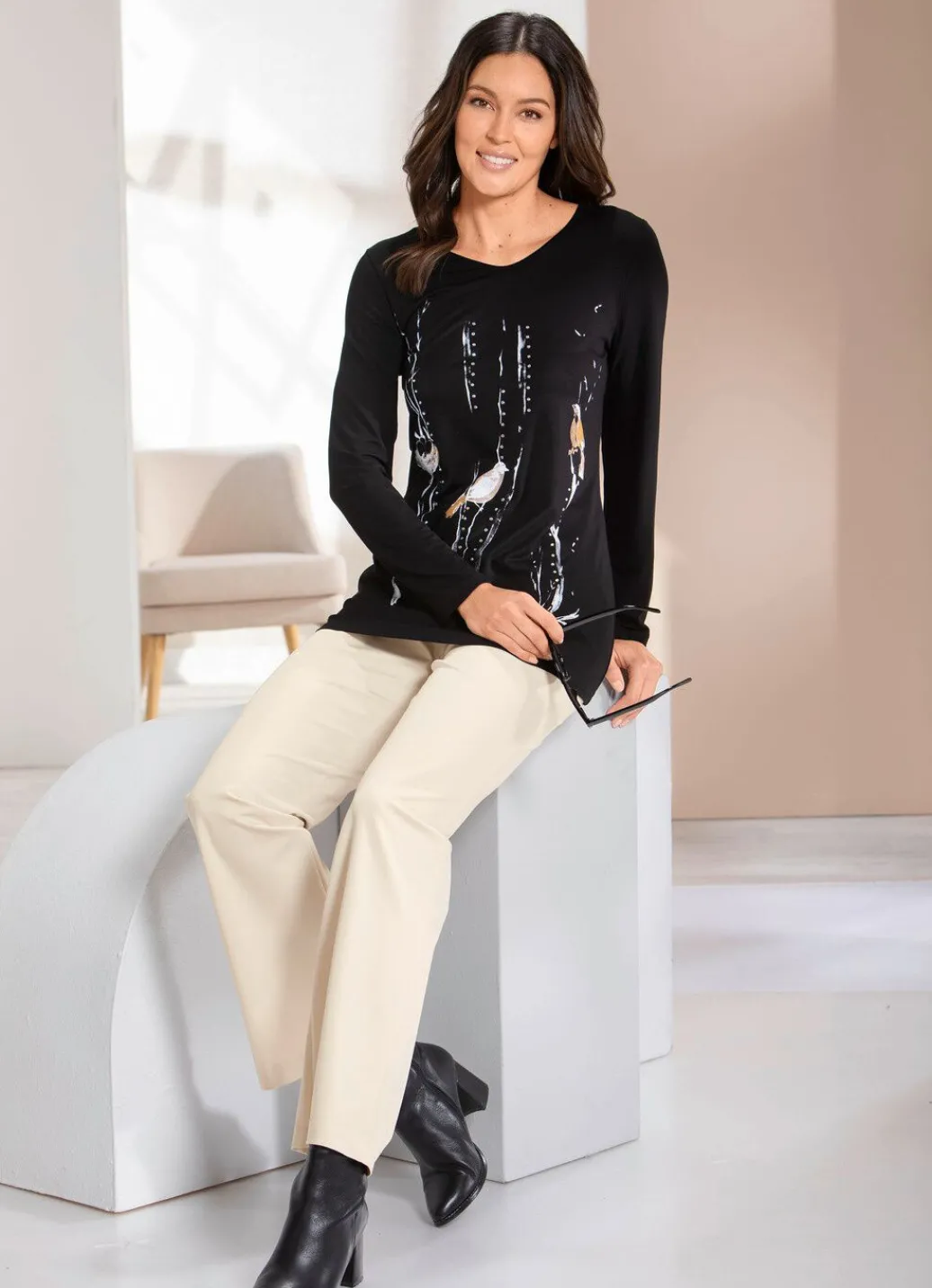 Discount Shirt mit platziertem Druck Damen Langarm