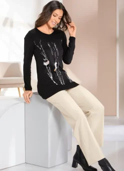 Discount Shirt mit platziertem Druck Damen Langarm