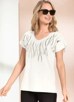 New Shirt mit Plättchenzier Damen Kurzarm