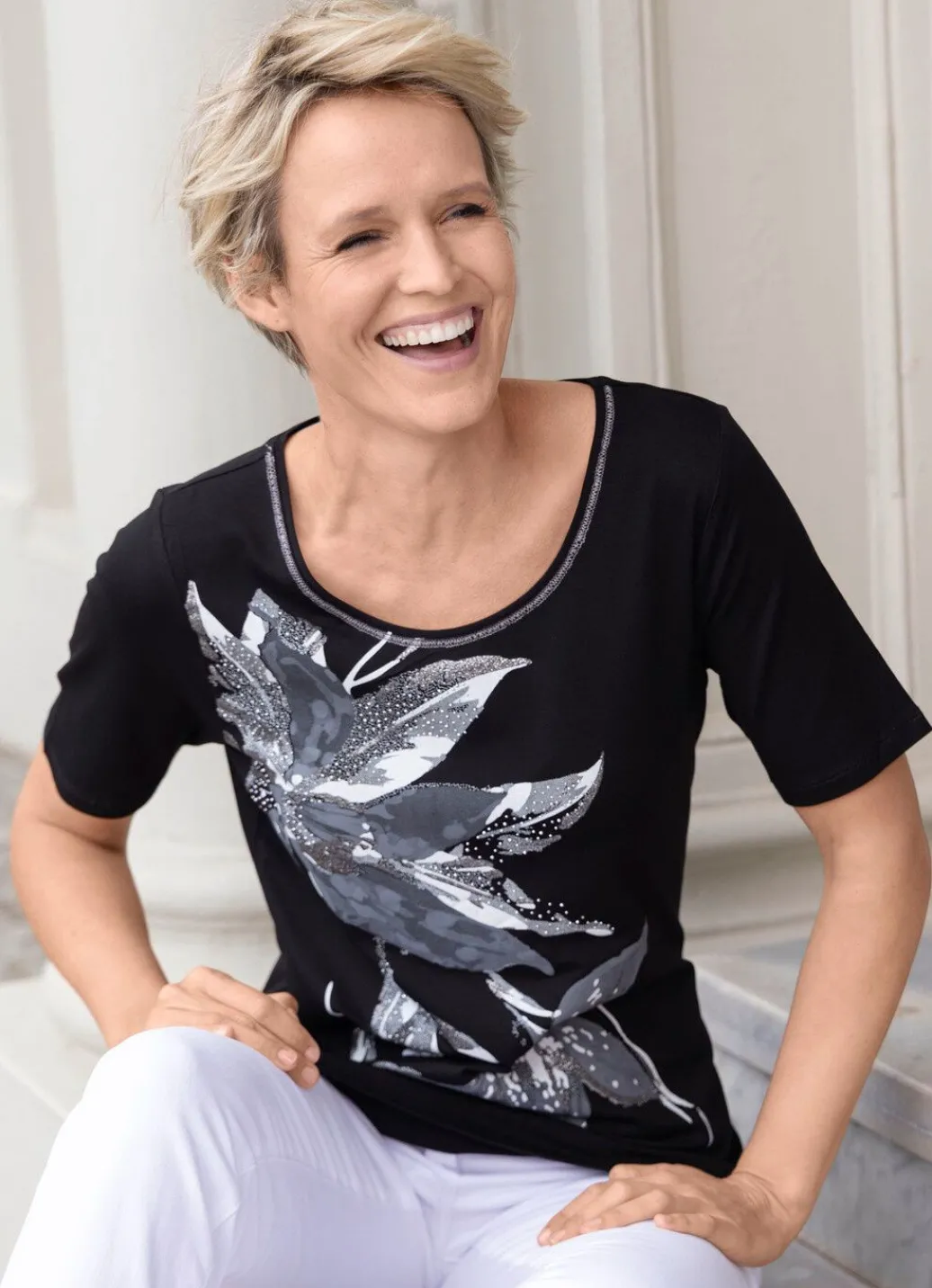 Best Shirt mit Plättchenzier Damen Kurzarm